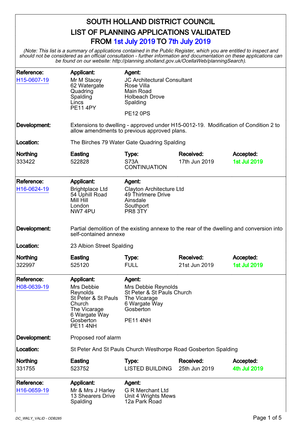 South Holland District Council List of Planning