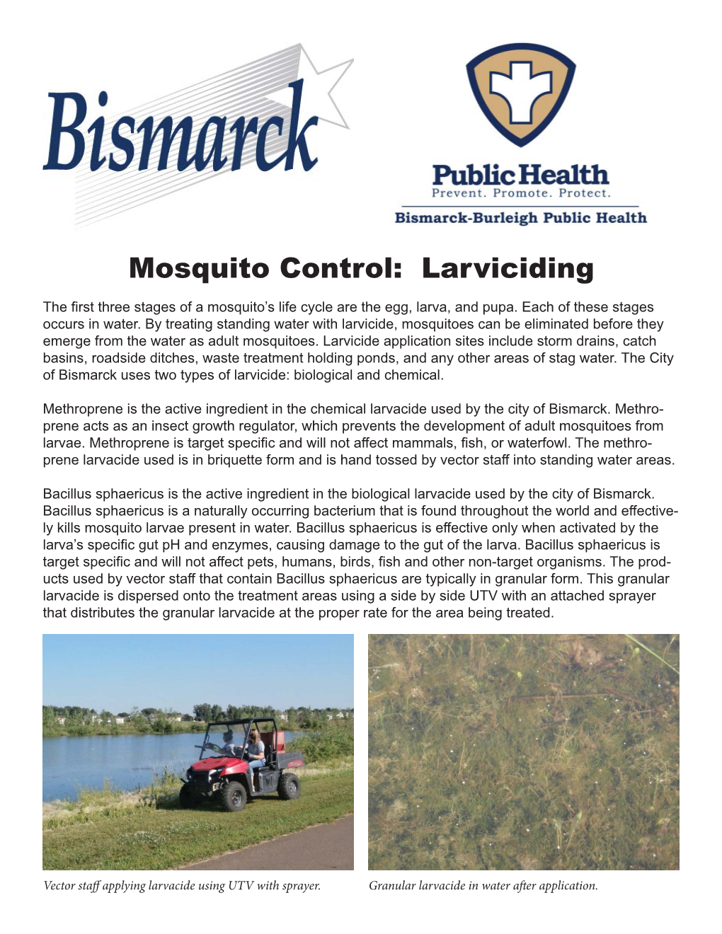 Mosquito Control: Larviciding the ﬁ Rst Three Stages of a Mosquito’S Life Cycle Are the Egg, Larva, and Pupa