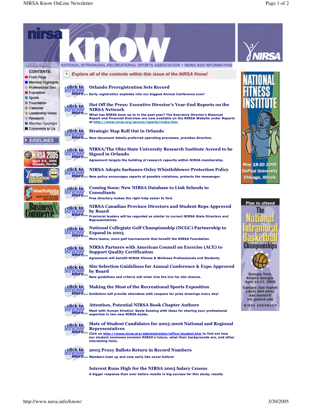 Page 1 of 2 NIRSA Know Online Newsletter 3/30/2005