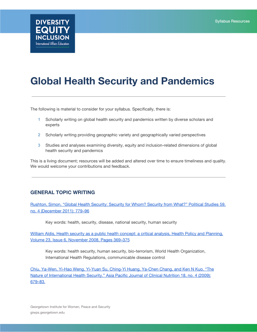 Global Health Security and Pandemics