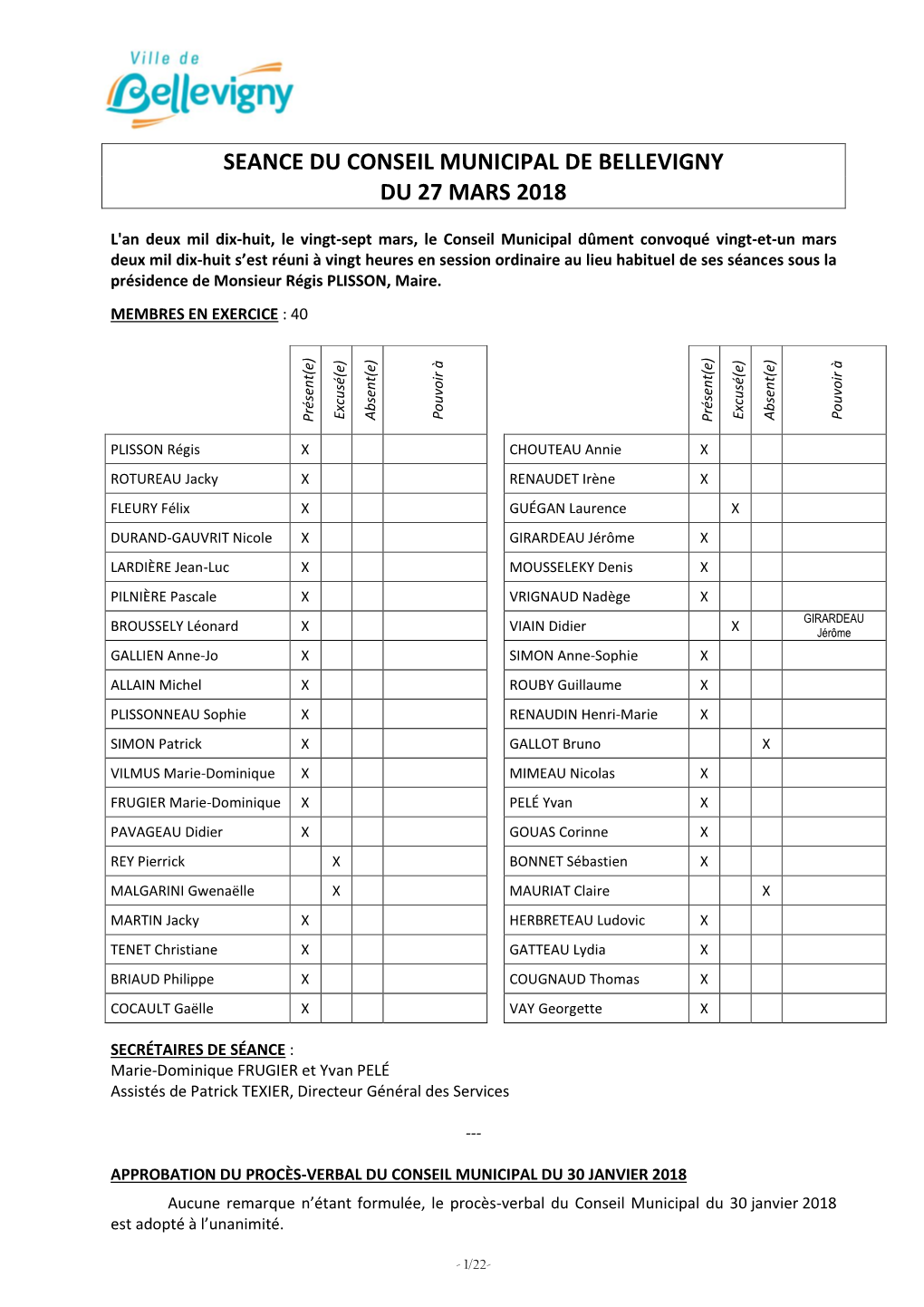 Seance Du Conseil Municipal De Bellevigny Du 27 Mars 2018