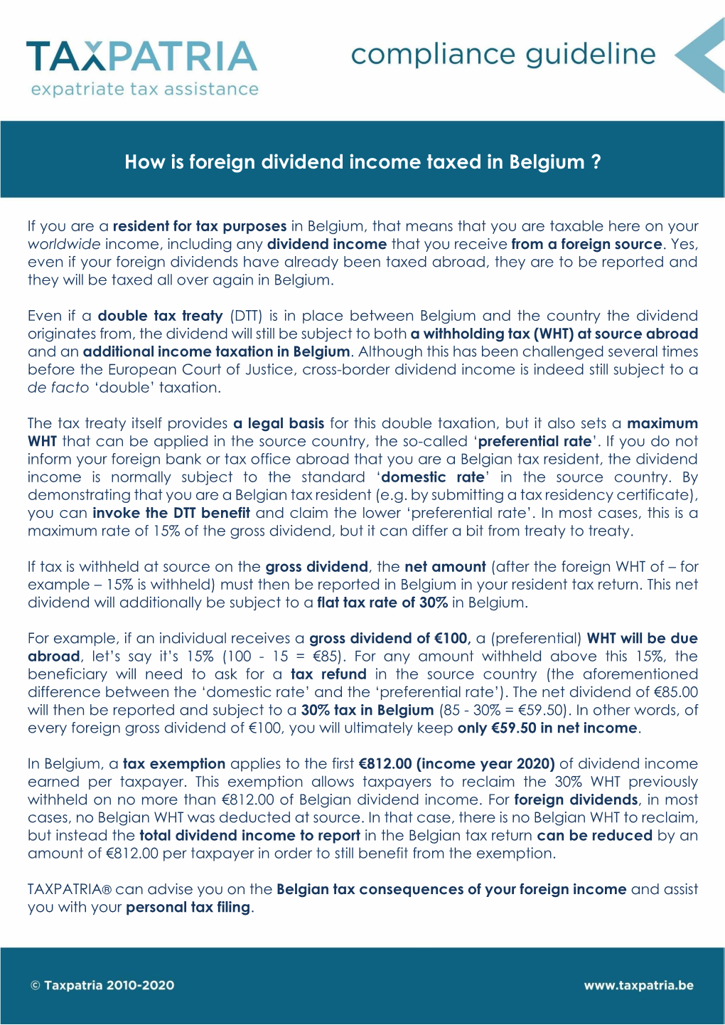 How Is Foreign Dividend Income Taxed in Belgium ?