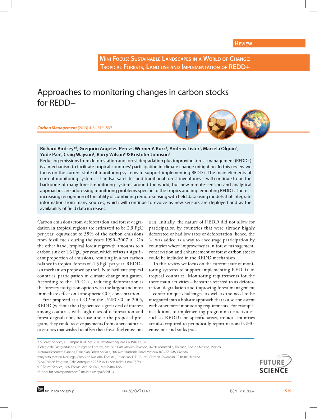 Approaches to Monitoring Changes in Carbon Stocks for REDD+