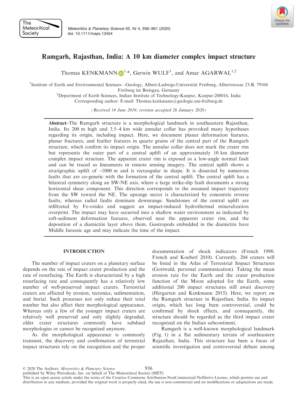 Ramgarh, Rajasthan, India: a 10 Km Diameter Complex Impact Structure