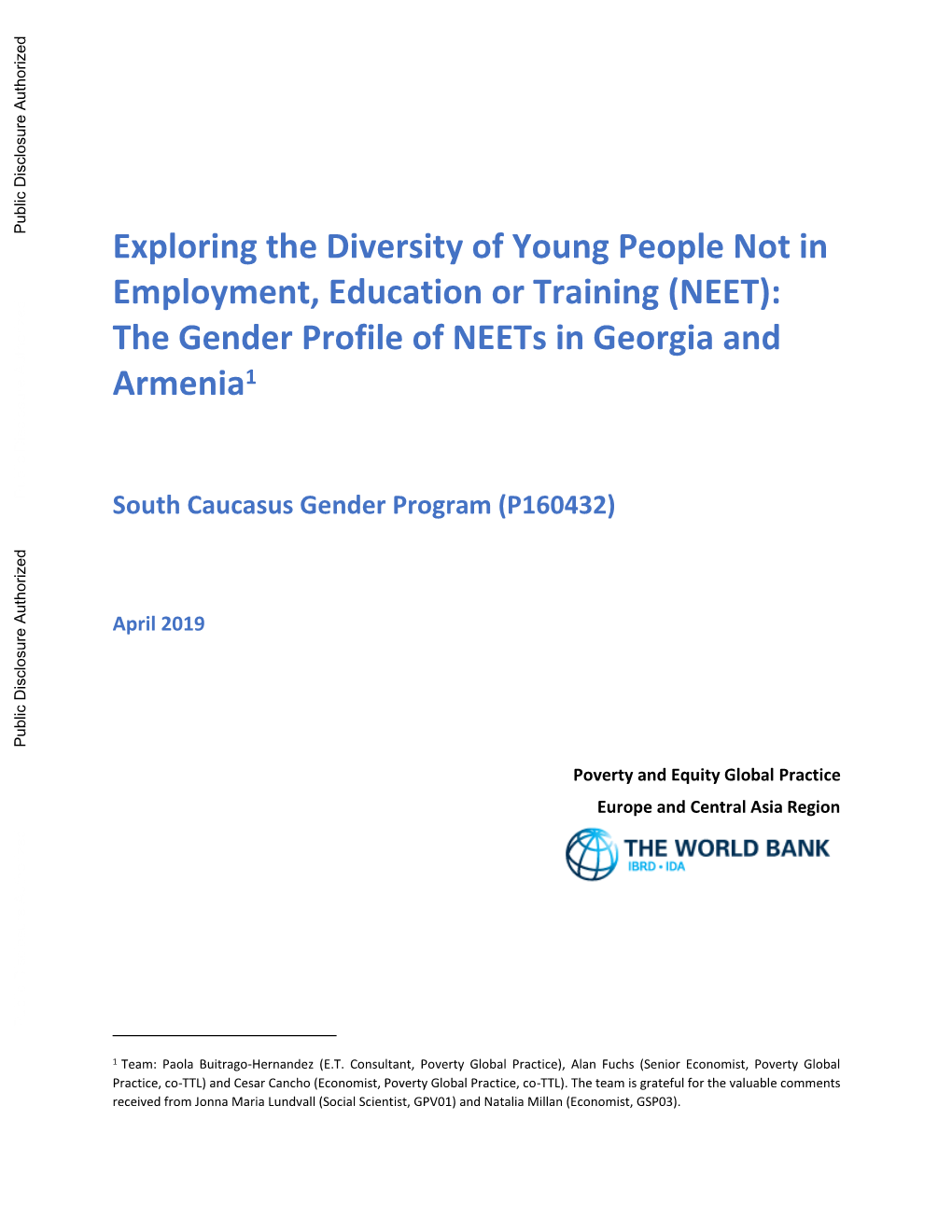 NEET): the Gender Profile of Neets in Georgia and Armenia1