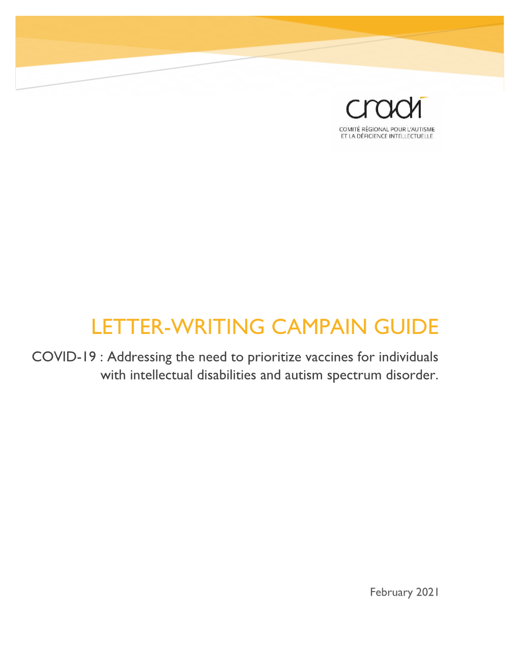 LETTER-WRITING CAMPAIN GUIDE COVID-19 : Addressing the Need to Prioritize Vaccines for Individuals with Intellectual Disabilities and Autism Spectrum Disorder