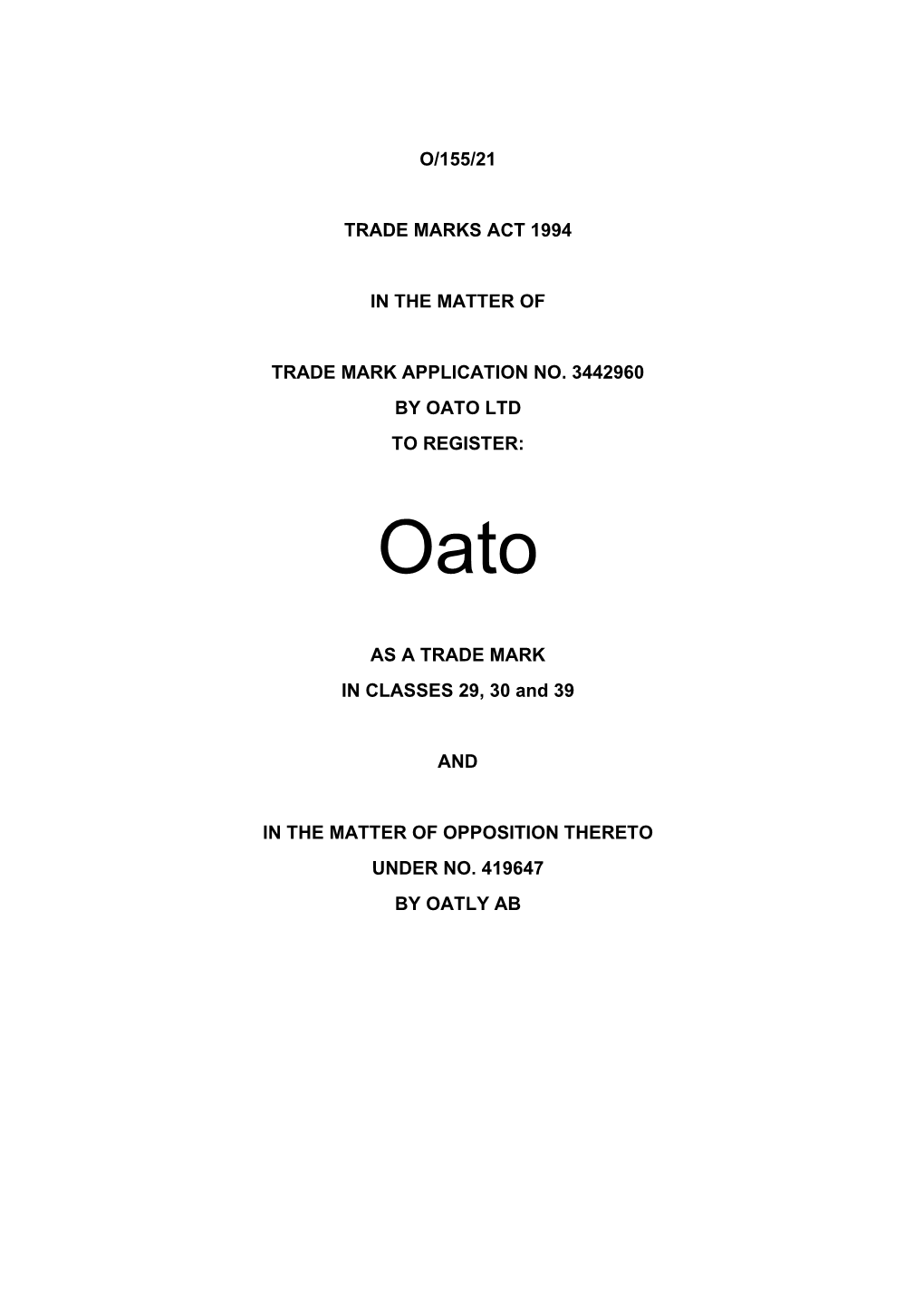 Oato Ltd to Register