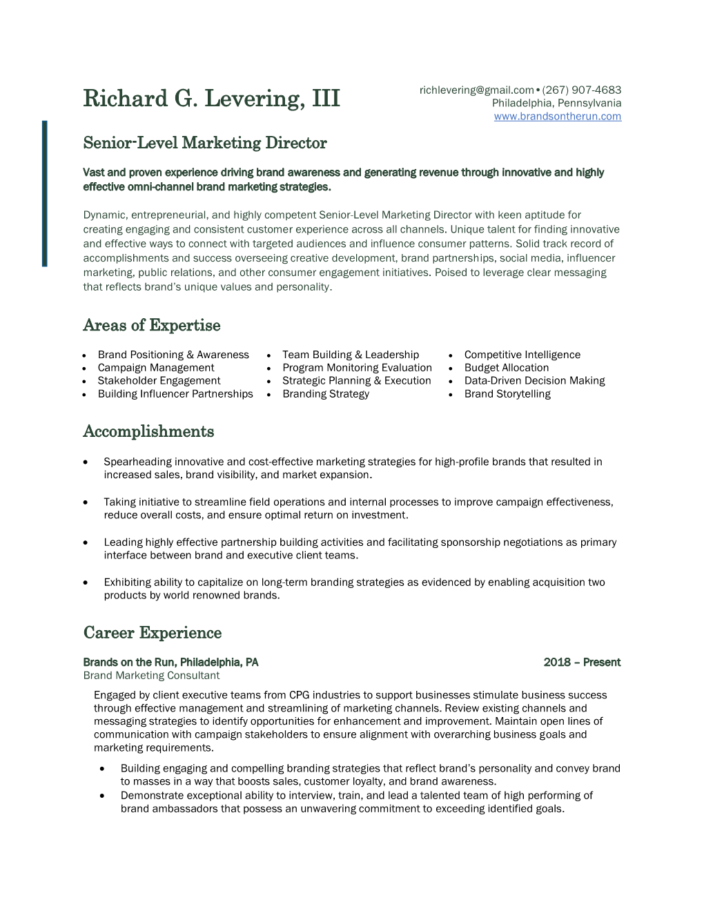 RICHARD G. LEVERING, III's Resume