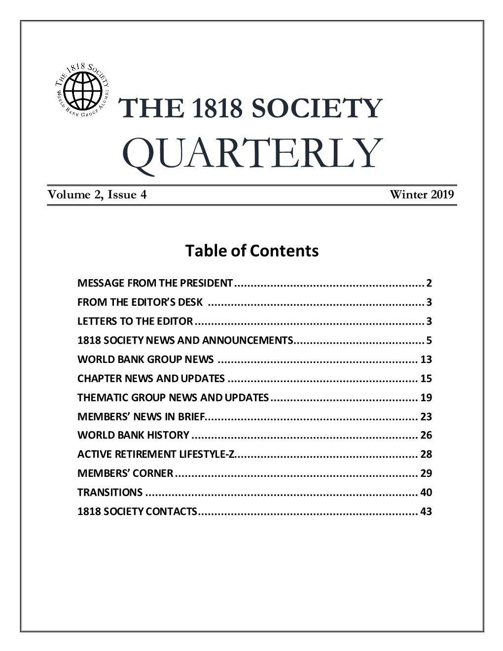 THE 1818 SOCIETY QUARTERLY Volume 2, Issue 4 Winter 2019