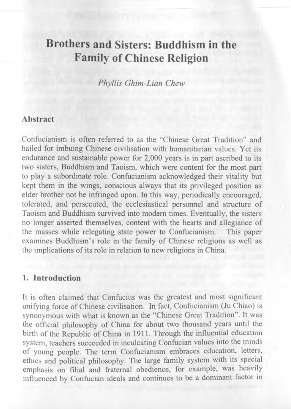 Brothers and Sisters: Buddhism in the Family of Chinese Religion