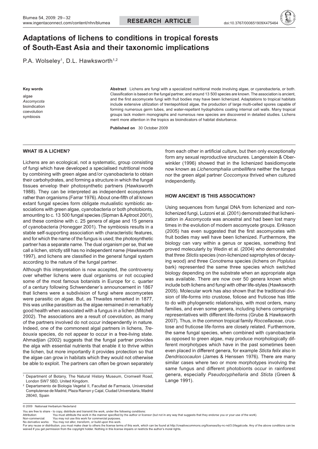 Adaptations of Lichens to Conditions in Tropical Forests of South-East Asia and Their Taxonomic Implications