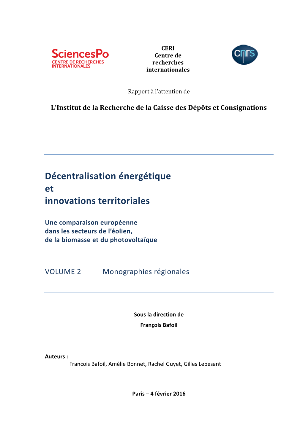 Décentralisation Énergétique Et Innovations Territoriales