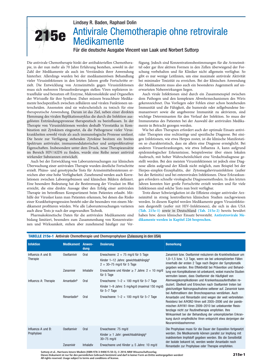 215E Antivirale Chemotherapie Ohne Retrovirale Medikamente Für Die Deutsche Ausgabe Vincent Van Laak Und Norbert Suttorp