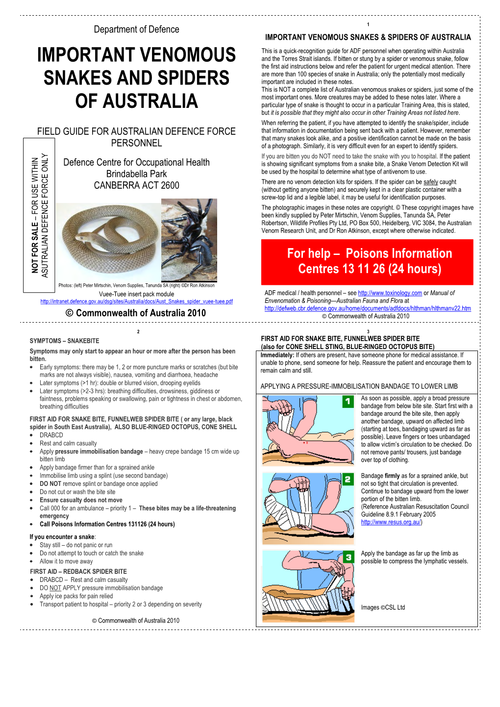 Important Venomous Snakes and Spiders of Australia