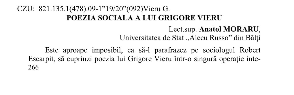 POEZIA SOCIALA a LUI GRIGORE VIERU Lect.Sup