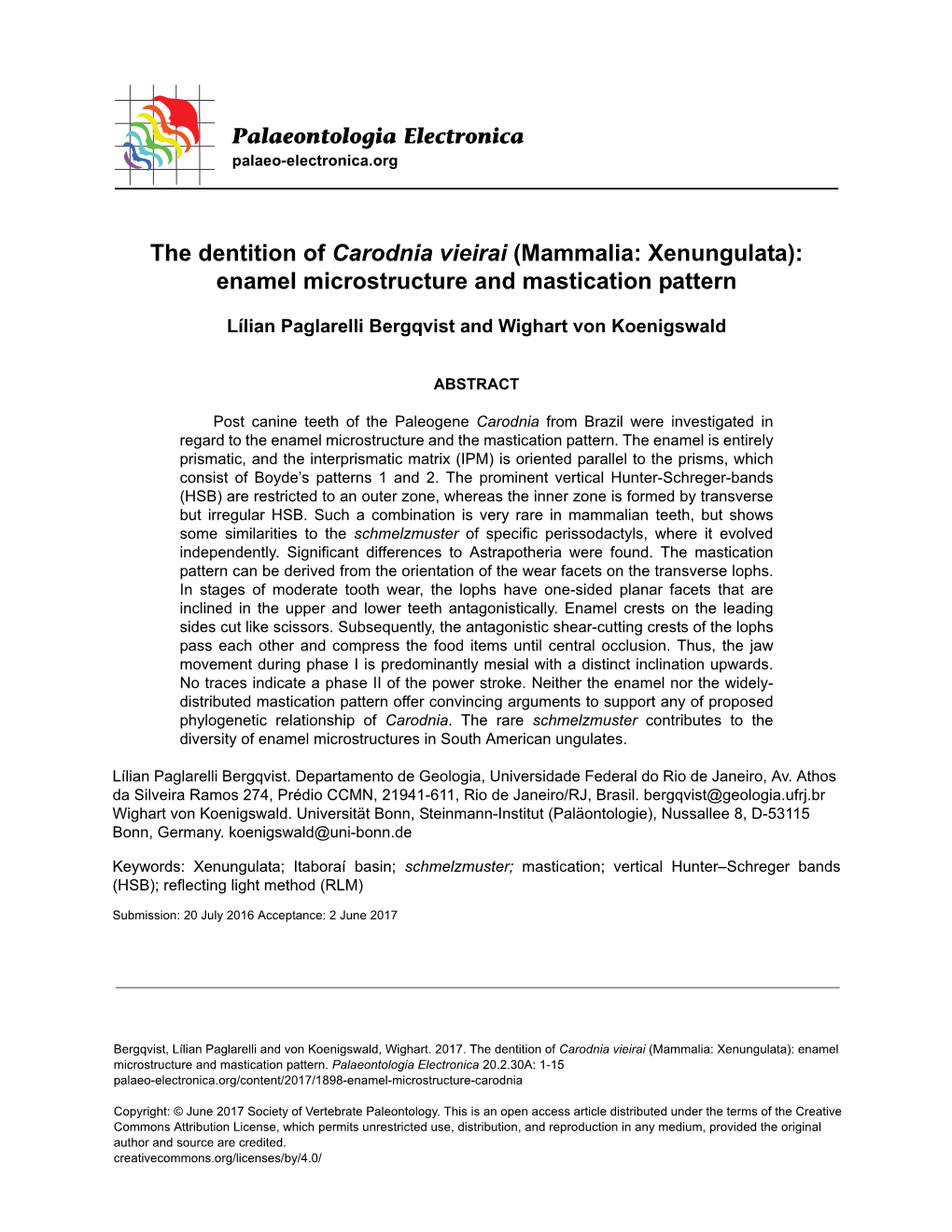 The Dentition of Carodnia Vieirai (Mammalia: Xenungulata): Enamel Microstructure and Mastication Pattern