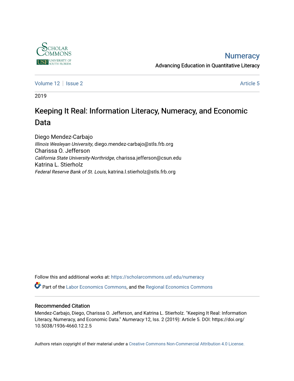 Keeping It Real: Information Literacy, Numeracy, and Economic Data