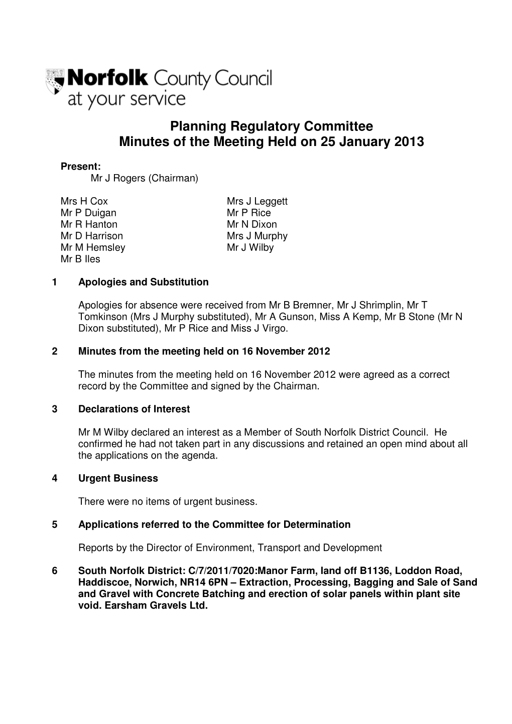 Planning (Regulatory) Committee, Had Tended His Apologies for the Meeting