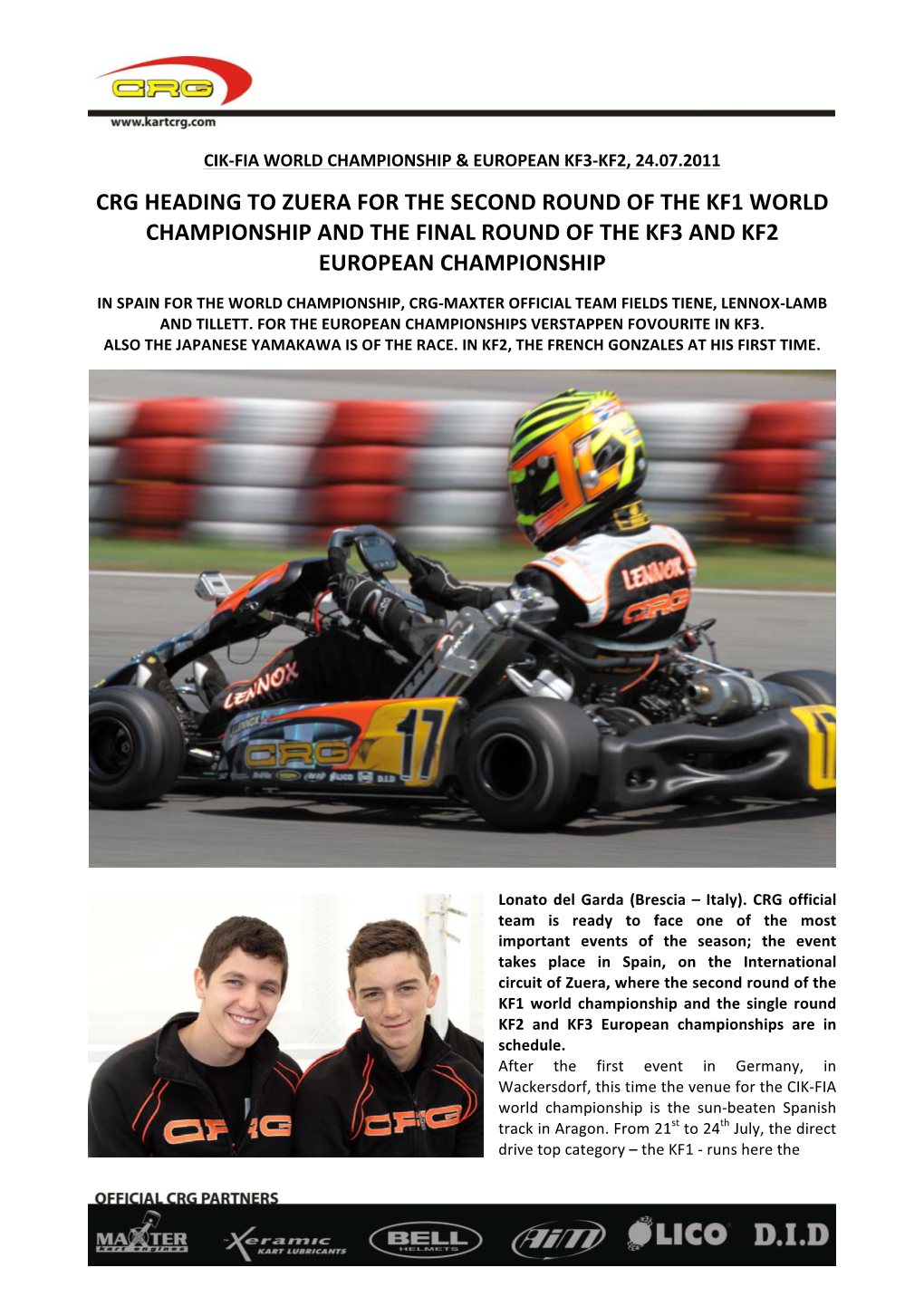 Crg Heading to Zuera for the Second Round of the Kf1 World Championship and the Final Round of the Kf3 and Kf2 European Championship