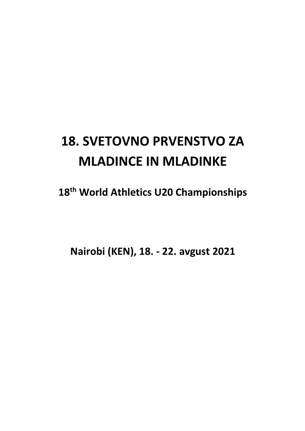 18. Svetovno Prvenstvo Za Mladince in Mladinke
