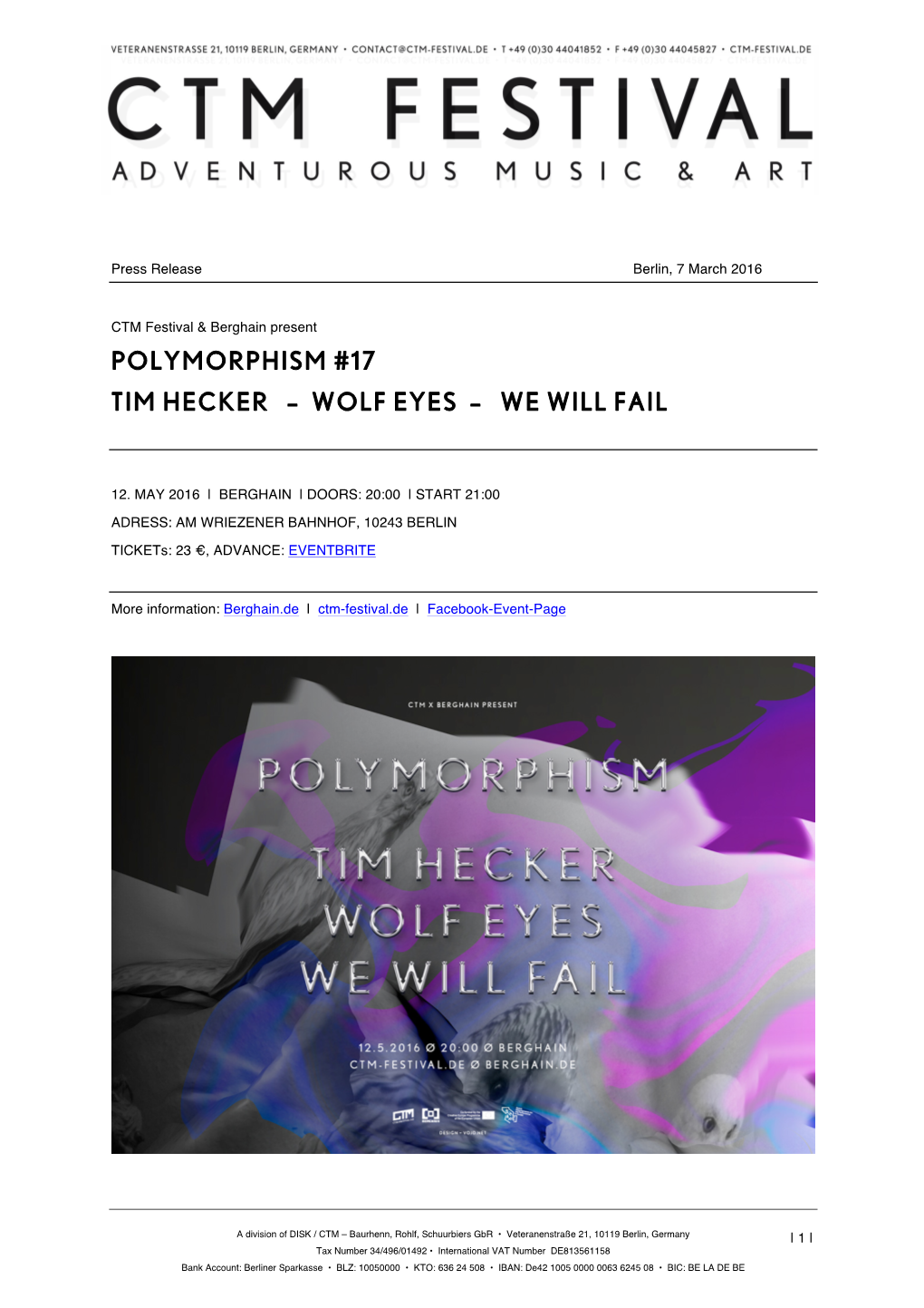 Polymorphism #17 Tim Hecker – Wolf Eyes – We Will Fail