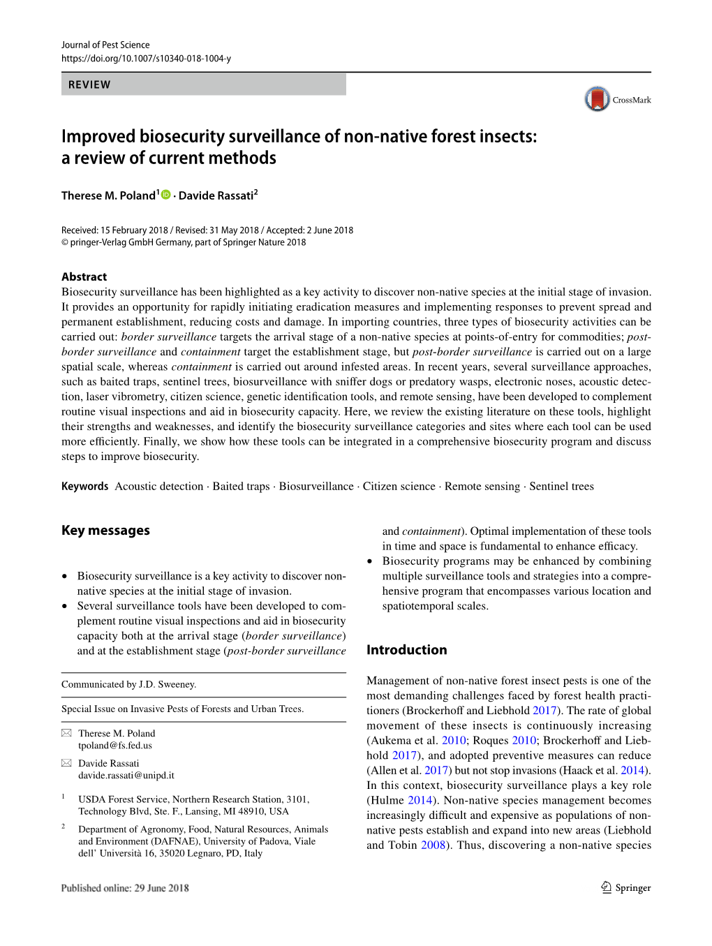 Improved Biosecurity Surveillance of Non-Native Forest Insects: a Review of Current Methods