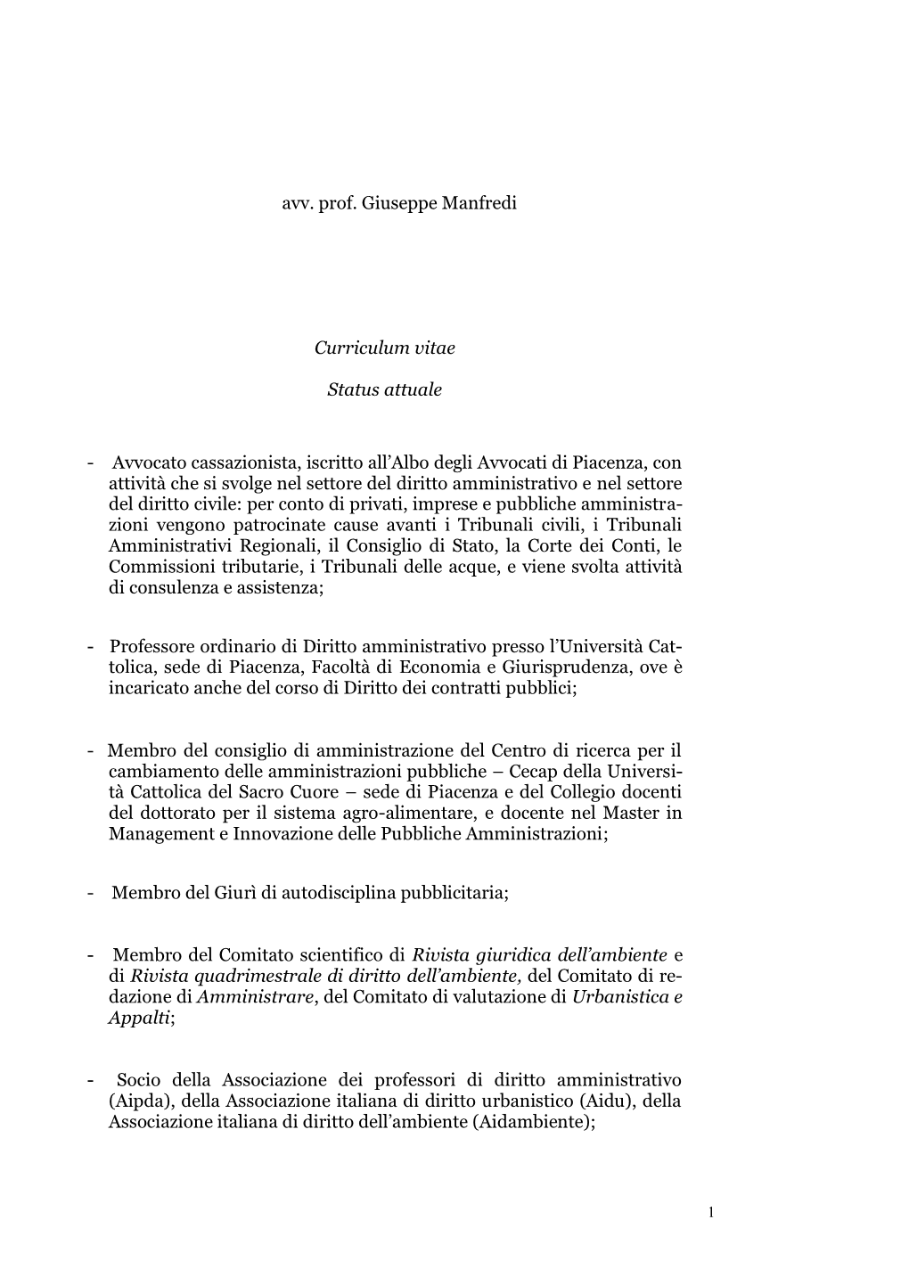 Curriculum Vitae Giuseppe Manfredi [.Pdf : 320.42
