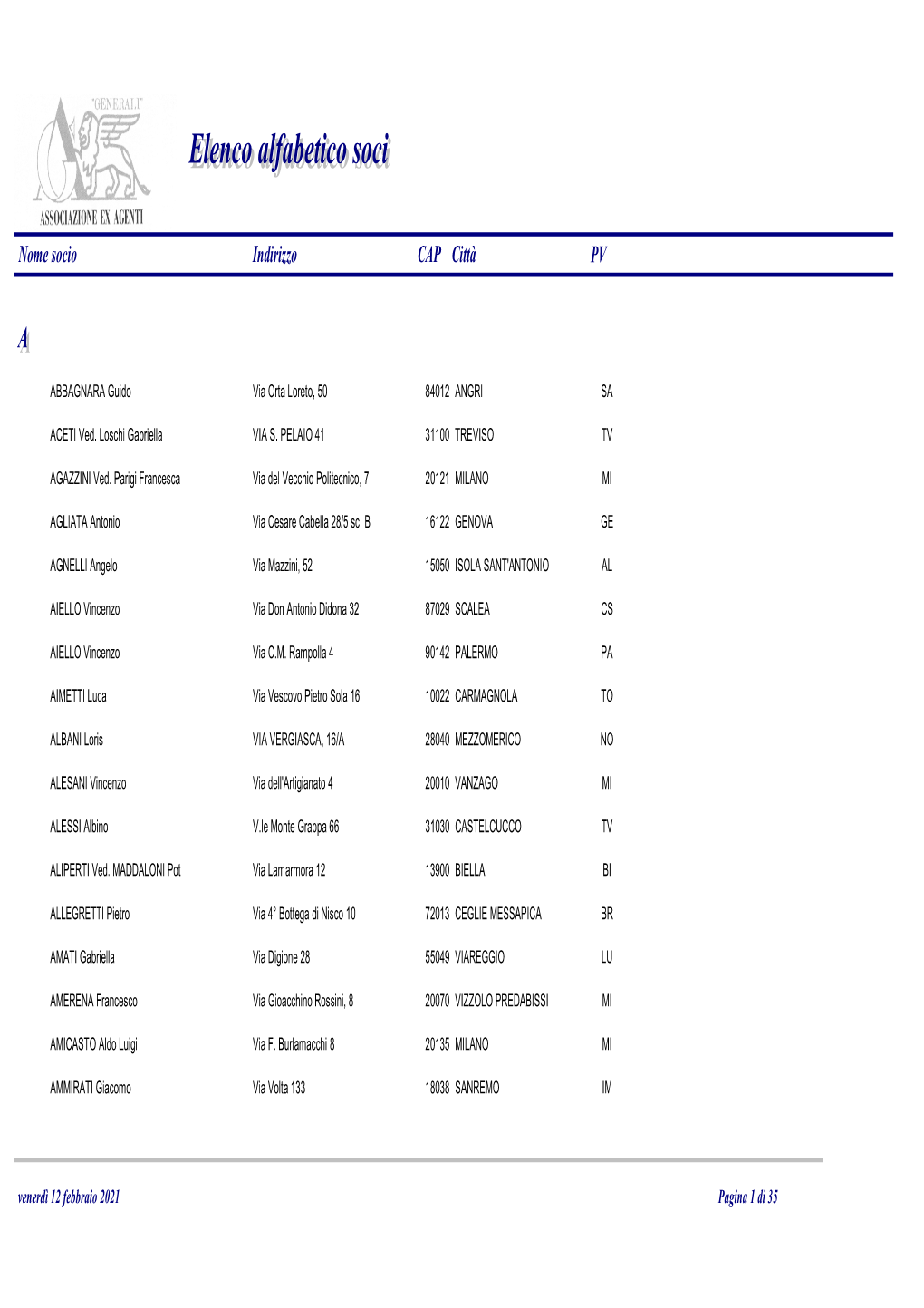 Elenco Alfabetico Soci