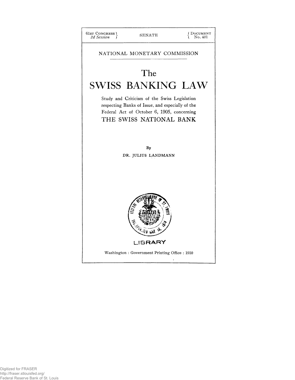 The Swiss Banking Law. Document No