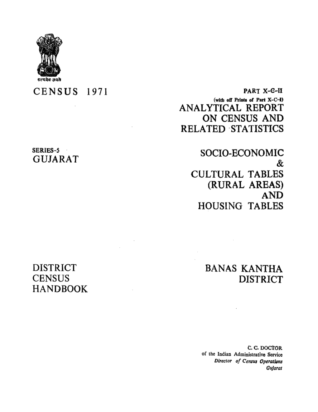 District Census Handbook, Banas Kantha, Part X-C-II, Series-5