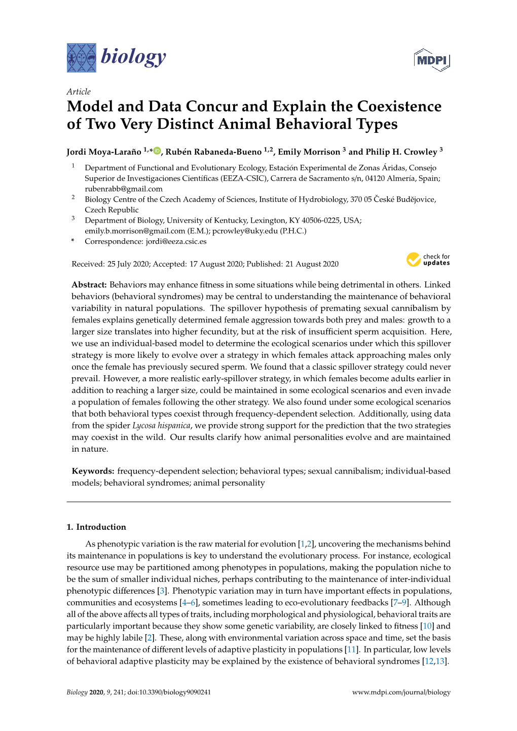 Model and Data Concur and Explain the Coexistence of Two Very Distinct Animal Behavioral Types