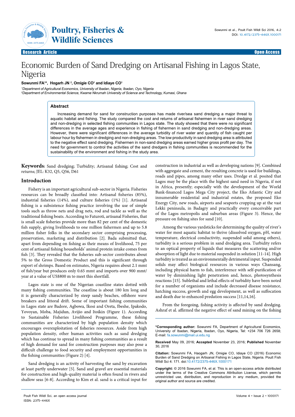 Economic Burden of Sand Dredging on Artisanal Fishing in Lagos State