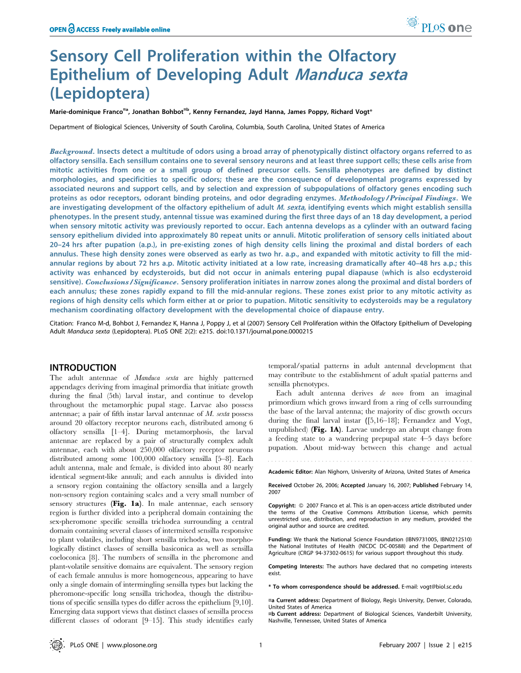 Sensory Cell Proliferation Within the Olfactory