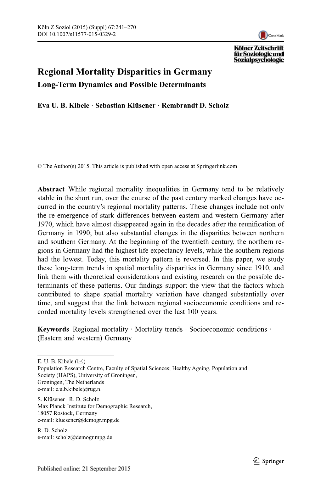 Regional Mortality Disparities in Germany Long-Term Dynamics and Possible Determinants