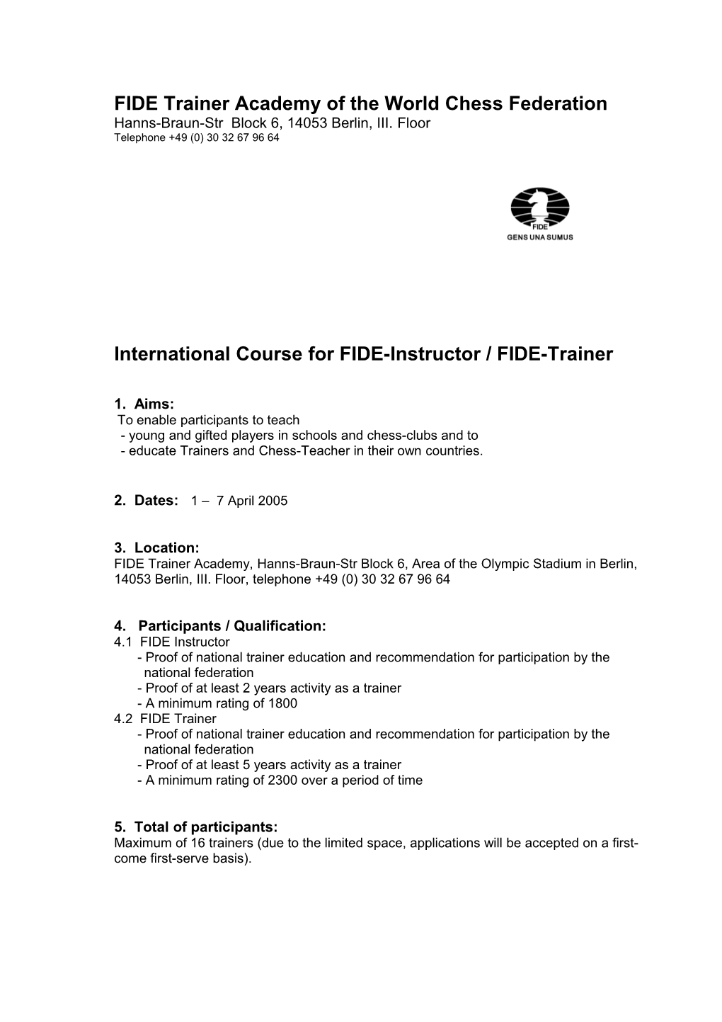 FIDE Trainer Academy of the World Chess Federation