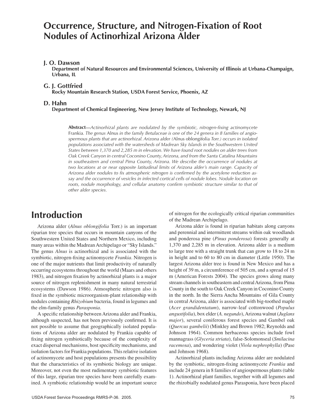 Occurrence, Structure, and Nitrogen-Fixation of Root Nodules of Actinorhizal Arizona Alder