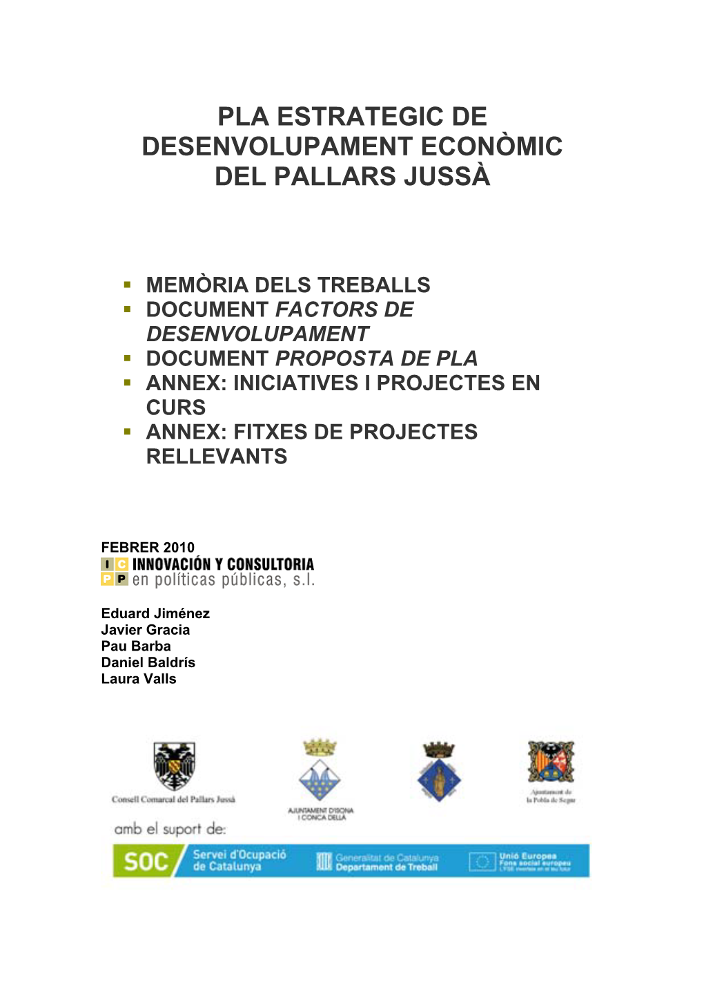 Pla Estrategic De Desenvolupament Econòmic Del Pallars Jussà