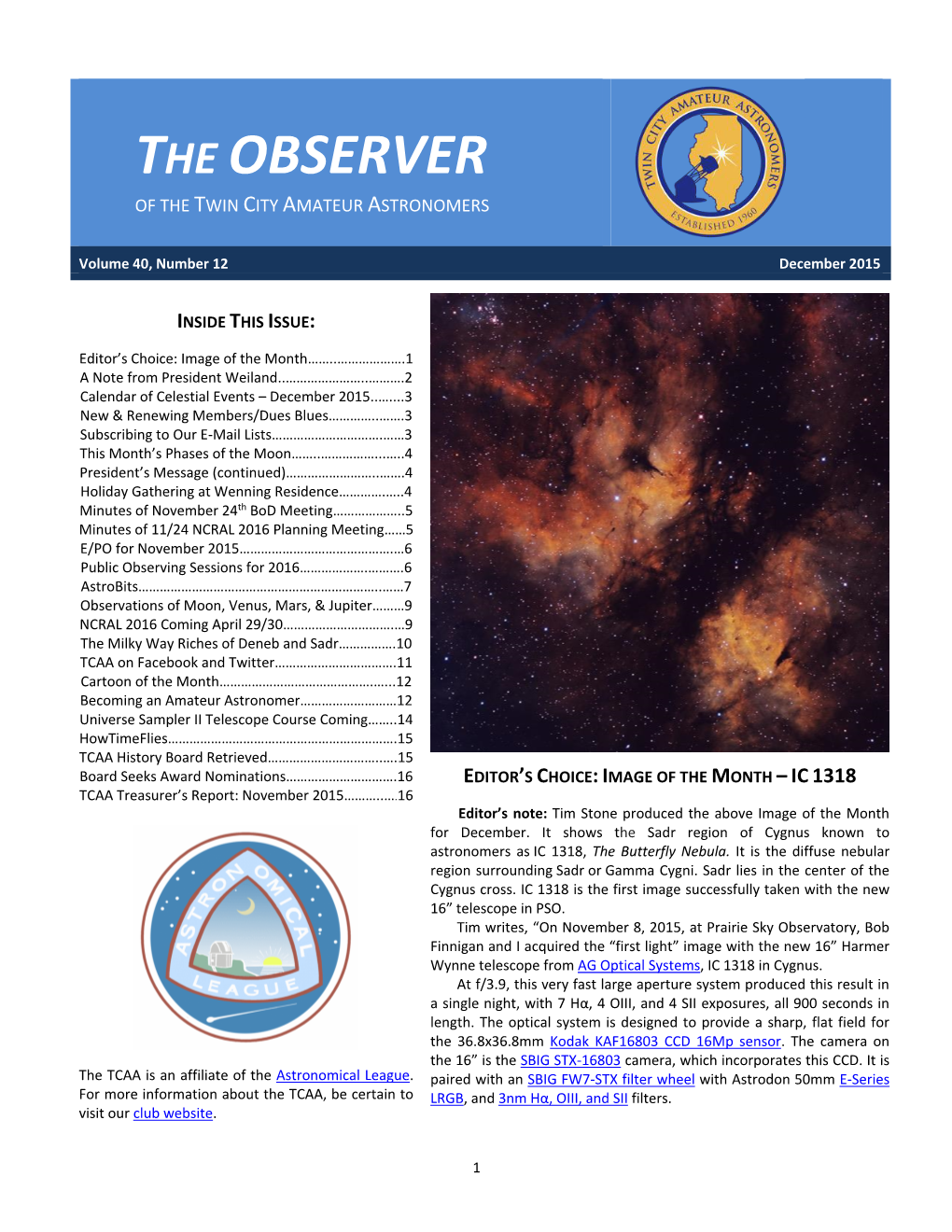 The Observer of the Twin City Amateur Astronomers