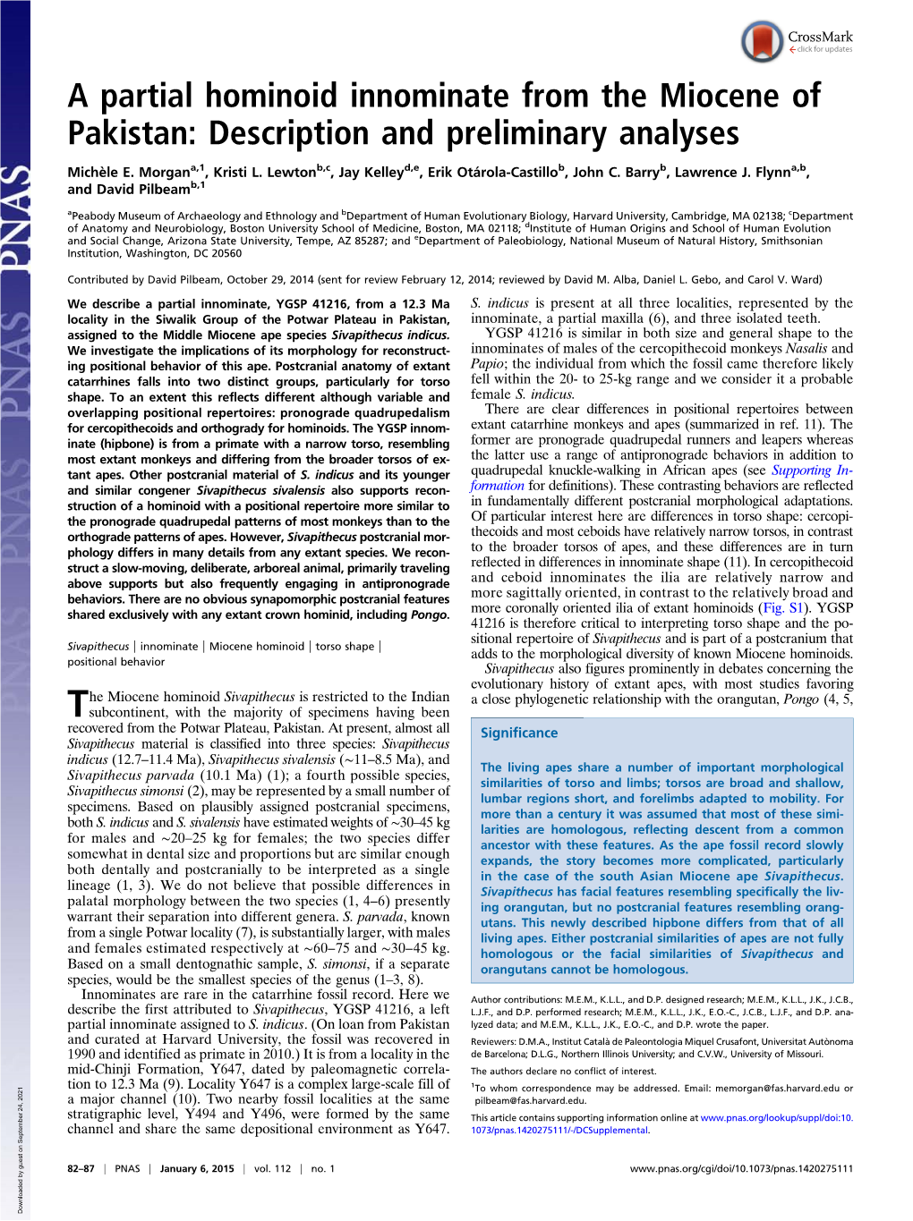 A Partial Hominoid Innominate from the Miocene of Pakistan: Description and Preliminary Analyses