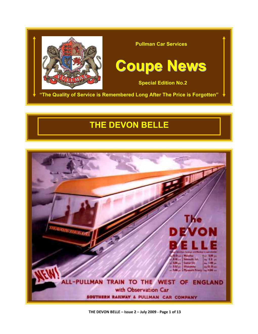 Coupe News Special Edition No.2 Celebrating 60 Years Since the Introduction of "The Devon Belle" Friday June 20Th 1947