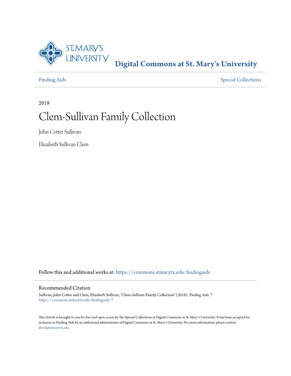 Clem-Sullivan Family Collection John Cotter Sullivan