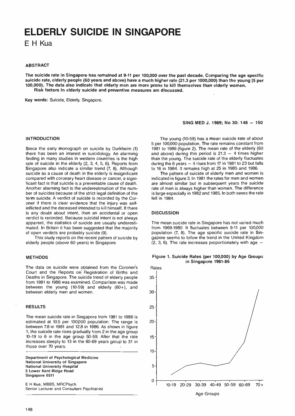 ELDERLY SUICIDE in SINGAPORE E H Kua