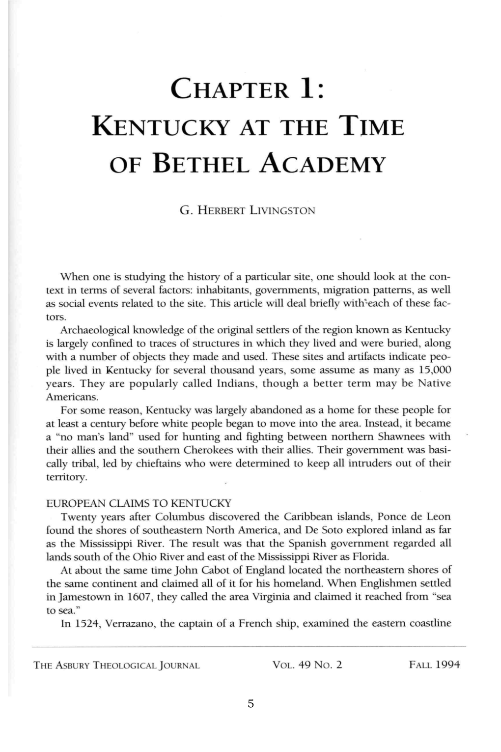 Chapter 1: Kentucky at the Time of Bethel Academy