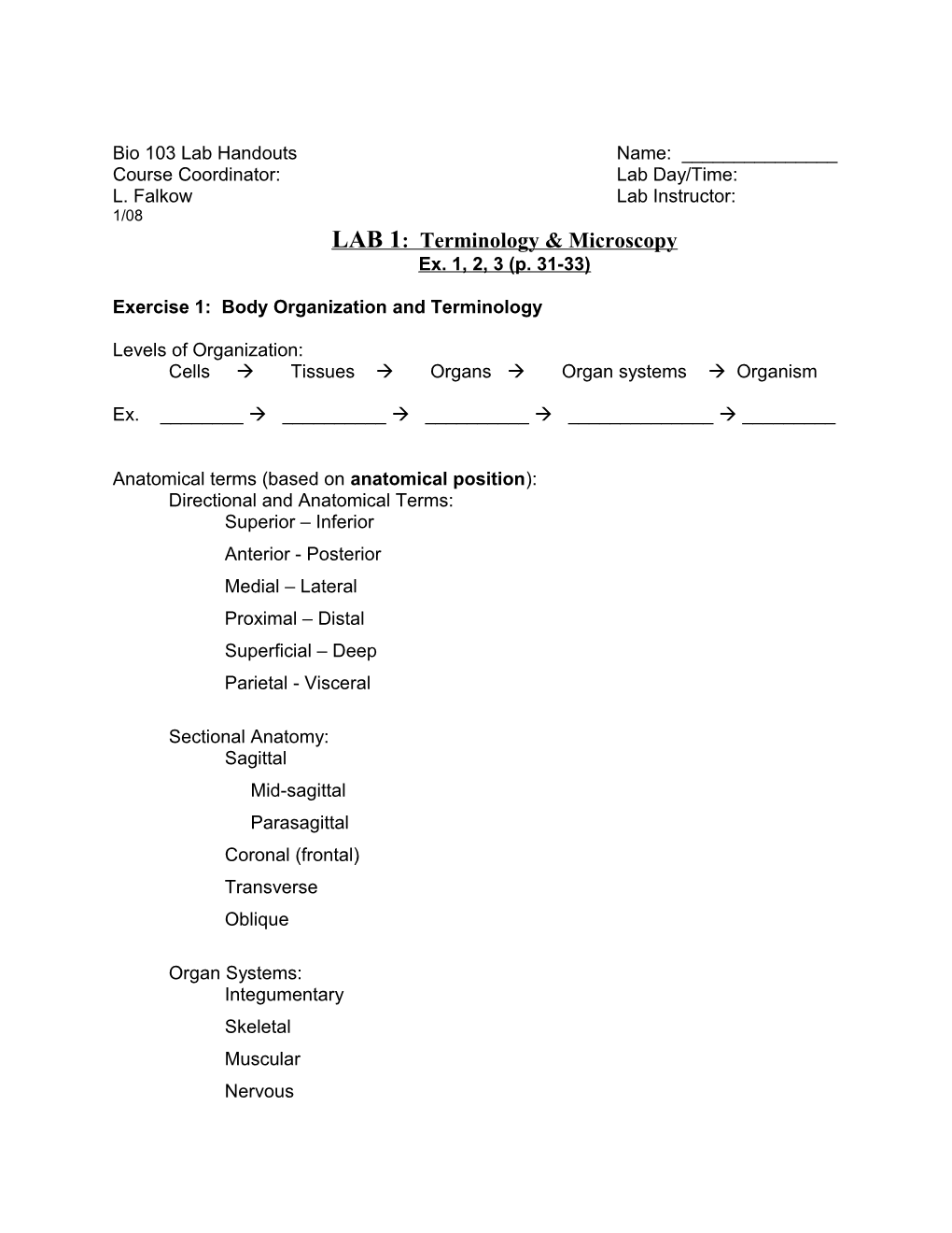 Bio 103 Lab Handouts