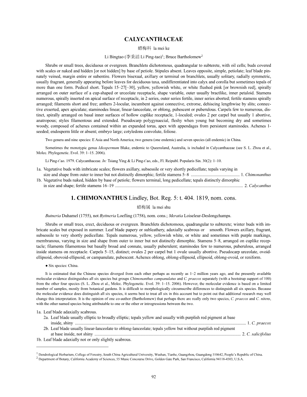 Calycanthaceae (PDF)