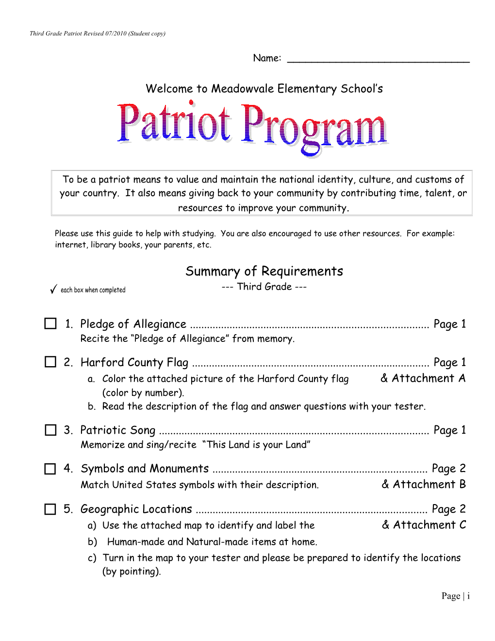 Pre-K Patriot Program