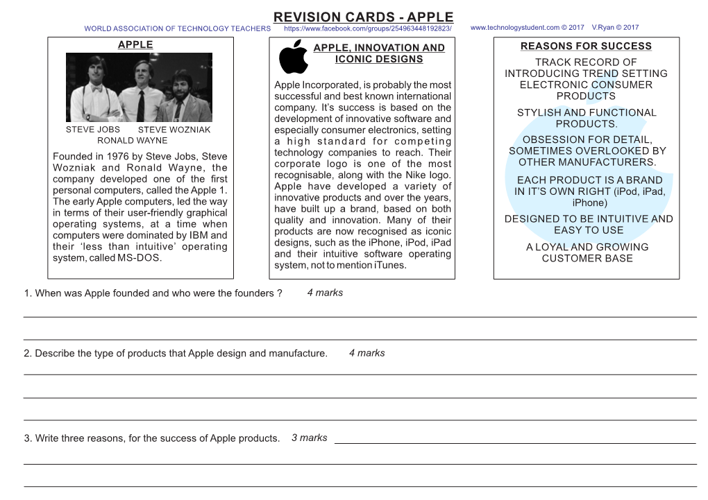 REVISION CARDS - APPLE WORLD ASSOCIATION of TECHNOLOGY TEACHERS © 2017 V.Ryan © 2017