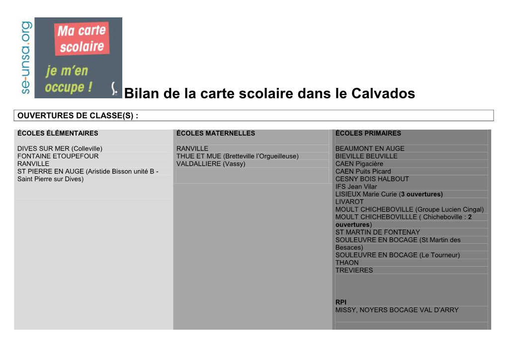 Bilan De La Carte Scolaire Dans Le Calvados