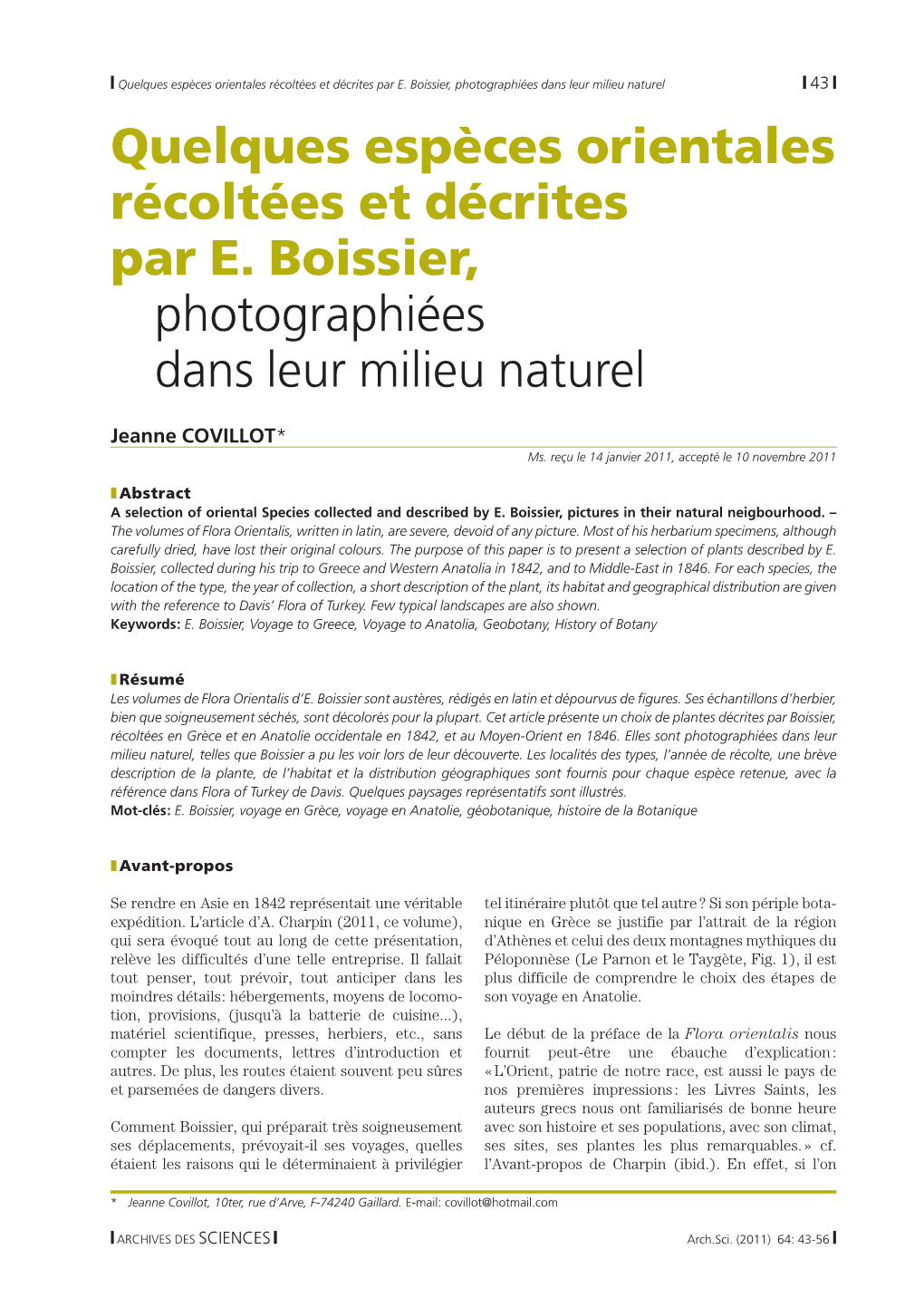 Quelques Espèces Orientales Récoltées Et Décrites Par E. Boissier