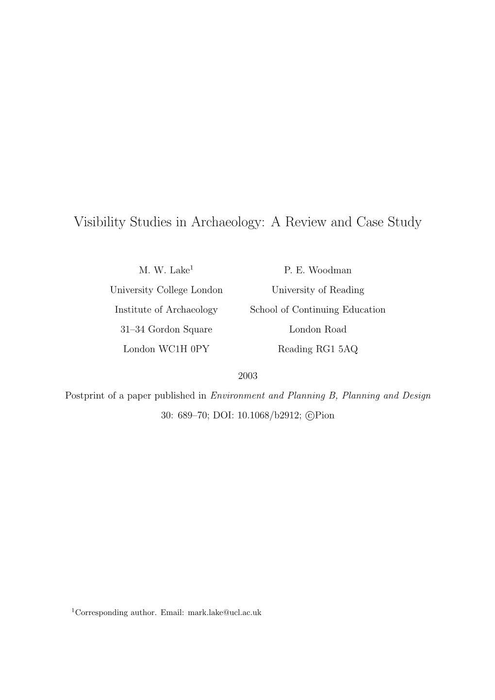 Visibility Studies in Archaeology: a Review and Case Study